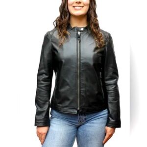 FRYE Ladies' Leather Jacket Moisture-Wicking Fabric Soft Hand Feel XS